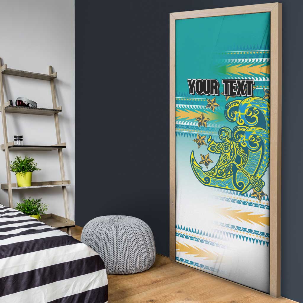 Personalised Cook Islands Va'a Race Door Cover Te Tatau Tattoos Sporty Style Turquoise Color - Polynesian Pride