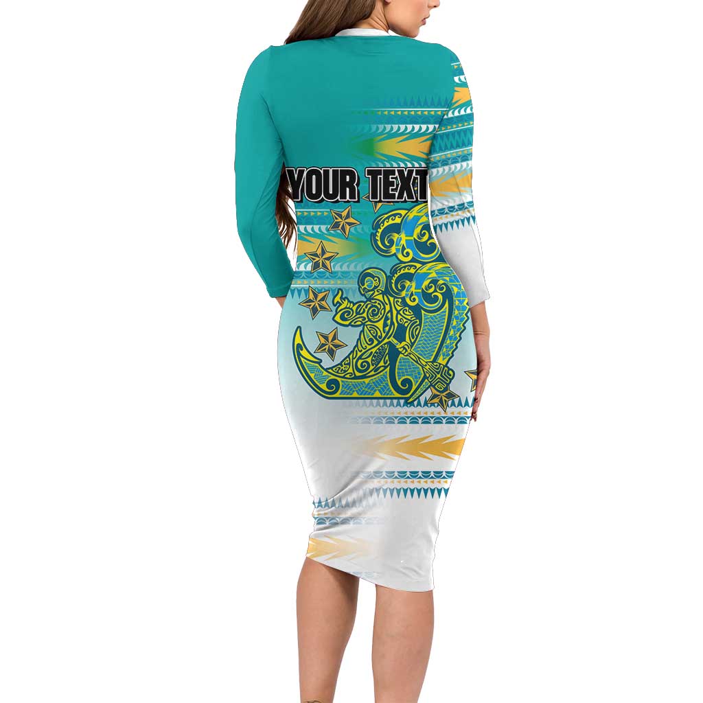 Personalised Cook Islands Va'a Race Family Matching Long Sleeve Bodycon Dress and Hawaiian Shirt Te Tatau Tattoos Sporty Style Turquoise Color LT03 - Polynesian Pride