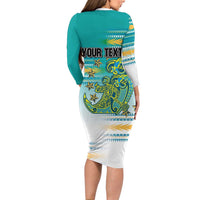 Personalised Cook Islands Va'a Race Family Matching Long Sleeve Bodycon Dress and Hawaiian Shirt Te Tatau Tattoos Sporty Style Turquoise Color LT03 - Polynesian Pride