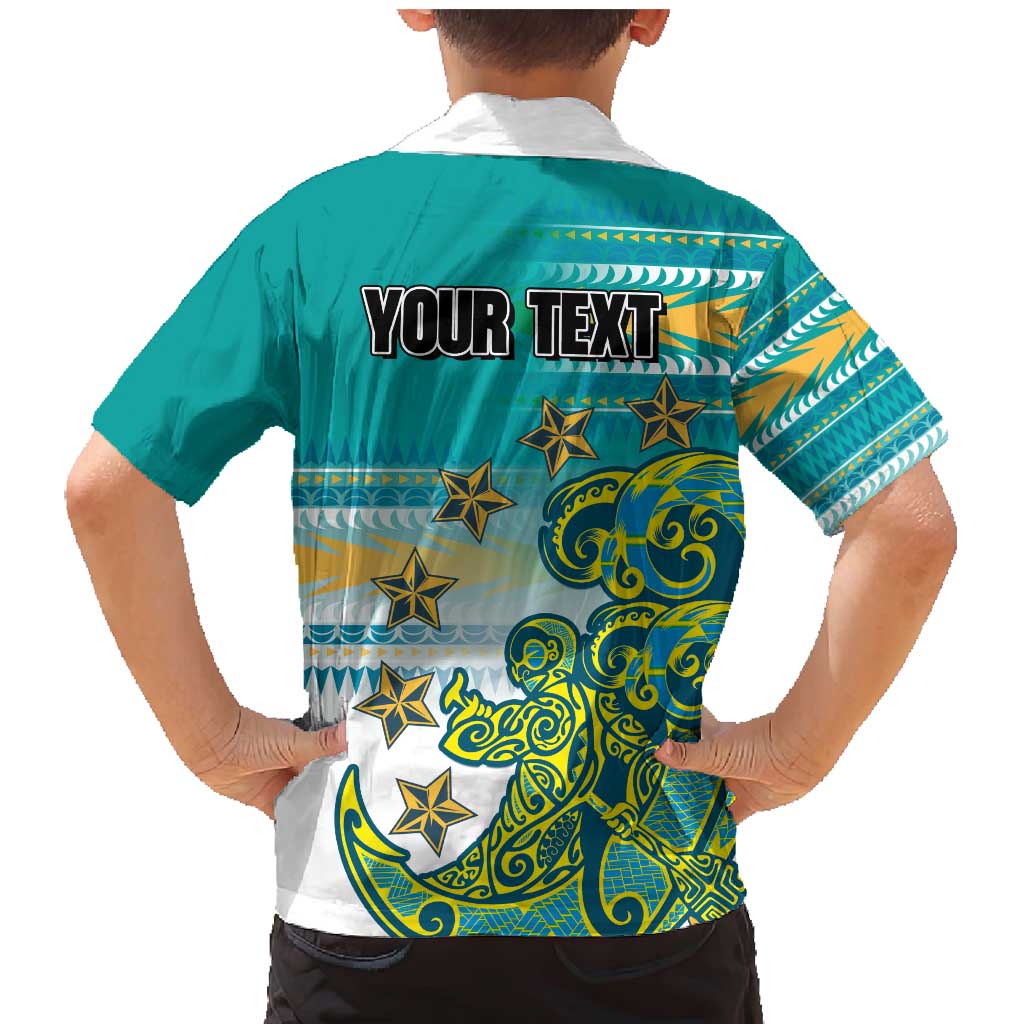 Personalised Cook Islands Va'a Race Family Matching Mermaid Dress and Hawaiian Shirt Te Tatau Tattoos Sporty Style Turquoise Color LT03 - Polynesian Pride