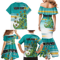 Personalised Cook Islands Va'a Race Family Matching Mermaid Dress and Hawaiian Shirt Te Tatau Tattoos Sporty Style Turquoise Color LT03 - Polynesian Pride
