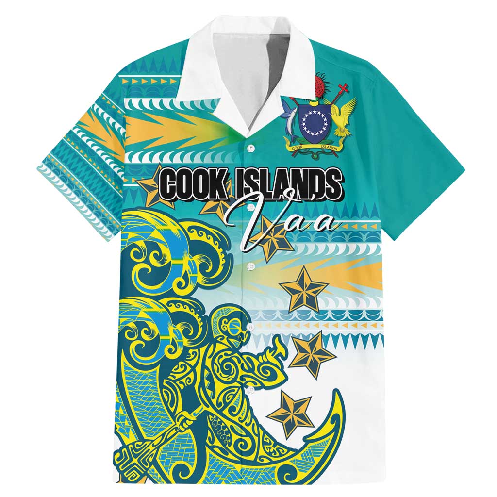 Personalised Cook Islands Va'a Race Family Matching Mermaid Dress and Hawaiian Shirt Te Tatau Tattoos Sporty Style Turquoise Color LT03 Dad's Shirt - Short Sleeve Turquoise - Polynesian Pride