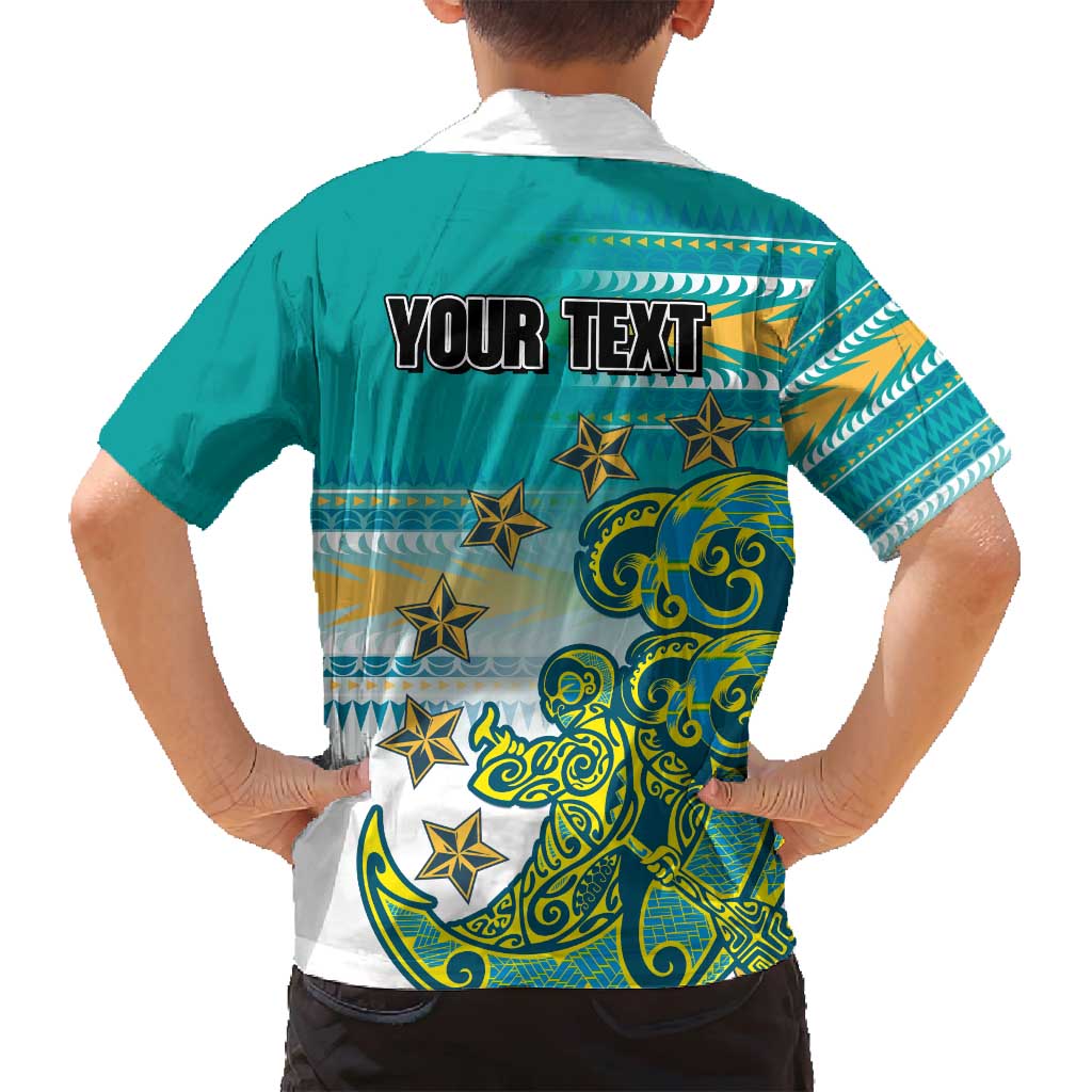 Personalised Cook Islands Va'a Race Family Matching Off Shoulder Maxi Dress and Hawaiian Shirt Te Tatau Tattoos Sporty Style Turquoise Color LT03 - Polynesian Pride