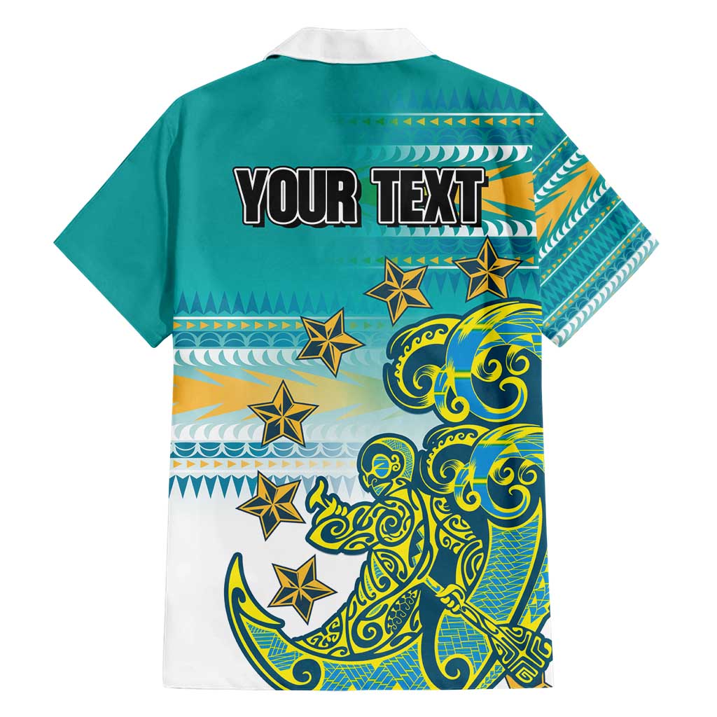 Personalised Cook Islands Va'a Race Family Matching Off Shoulder Maxi Dress and Hawaiian Shirt Te Tatau Tattoos Sporty Style Turquoise Color LT03 - Polynesian Pride