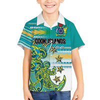 Personalised Cook Islands Va'a Race Family Matching Off Shoulder Maxi Dress and Hawaiian Shirt Te Tatau Tattoos Sporty Style Turquoise Color LT03 Son's Shirt Turquoise - Polynesian Pride