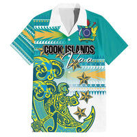 Personalised Cook Islands Va'a Race Family Matching Off Shoulder Short Dress and Hawaiian Shirt Te Tatau Tattoos Sporty Style Turquoise Color LT03 Dad's Shirt - Short Sleeve Turquoise - Polynesian Pride