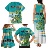Personalised Cook Islands Va'a Race Family Matching Tank Maxi Dress and Hawaiian Shirt Te Tatau Tattoos Sporty Style Turquoise Color LT03 - Polynesian Pride