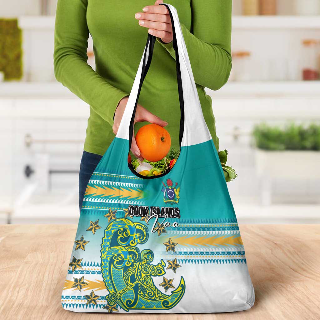 Cook Islands Va'a Race Grocery Bag Te Tatau Tattoos Sporty Style Turquoise Color - Polynesian Pride