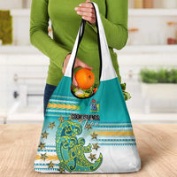 Cook Islands Va'a Race Grocery Bag Te Tatau Tattoos Sporty Style Turquoise Color - Polynesian Pride