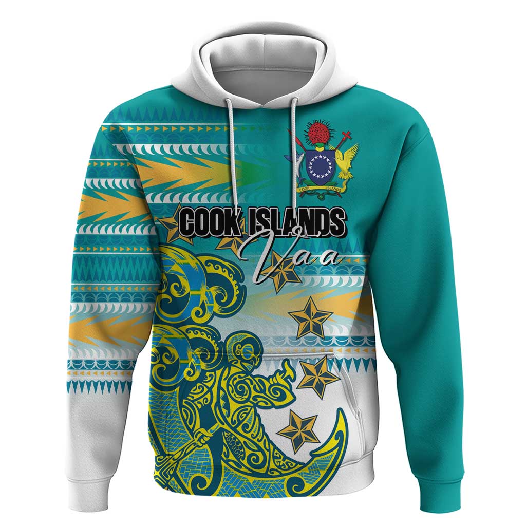 Personalised Cook Islands Va'a Race Hoodie Te Tatau Tattoos Sporty Style Turquoise Color - Polynesian Pride