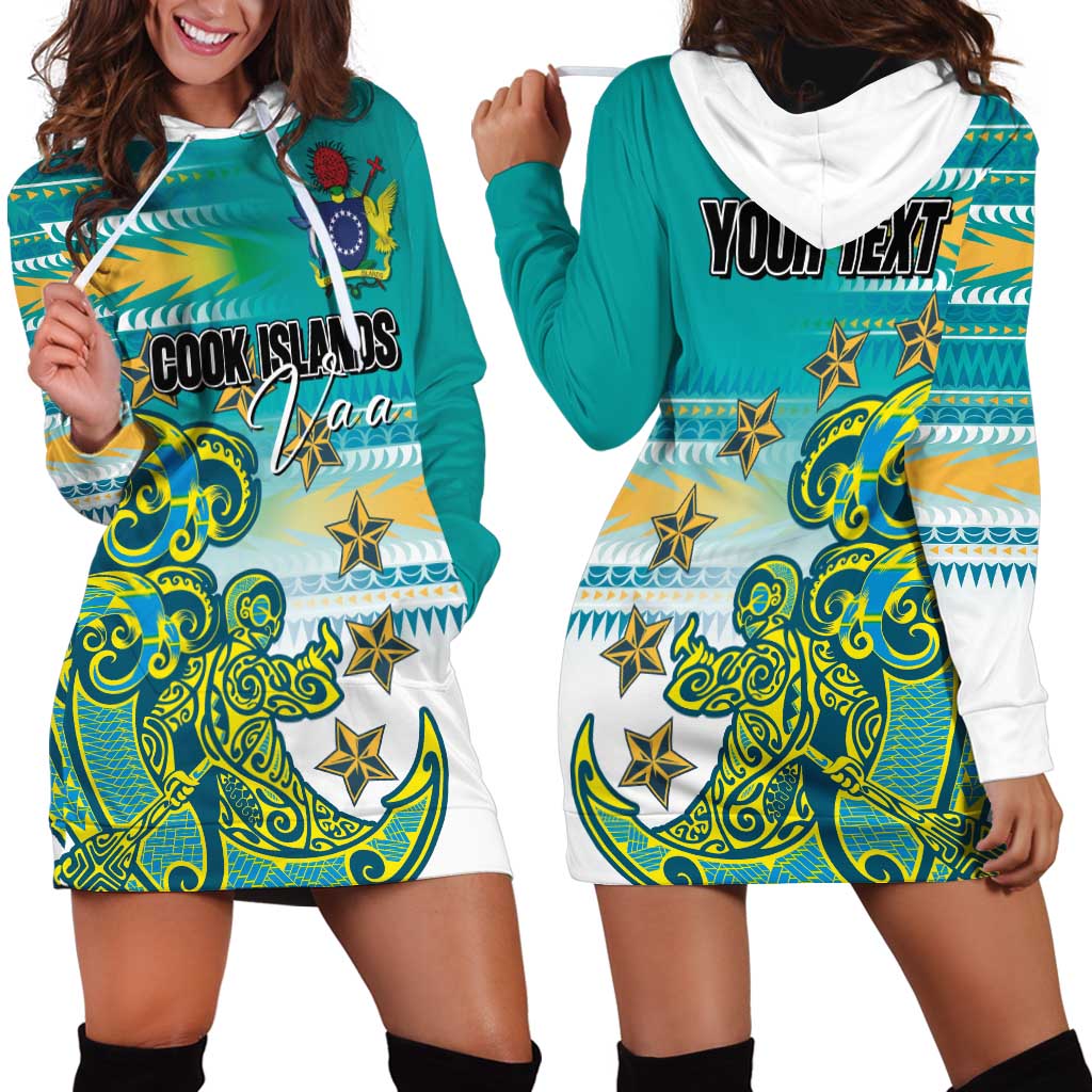 Personalised Cook Islands Va'a Race Hoodie Dress Te Tatau Tattoos Sporty Style Turquoise Color LT03 - Polynesian Pride