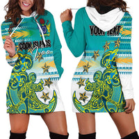 Personalised Cook Islands Va'a Race Hoodie Dress Te Tatau Tattoos Sporty Style Turquoise Color LT03 - Polynesian Pride