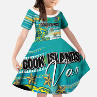 Personalised Cook Islands Va'a Race Kid Short Sleeve Dress Te Tatau Tattoos Sporty Style Turquoise Color LT03 KID Turquoise - Polynesian Pride