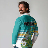 Personalised Cook Islands Va'a Race Long Sleeve Polo Shirt Te Tatau Tattoos Sporty Style Turquoise Color LT03 - Polynesian Pride