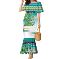 Personalised Cook Islands Va'a Race Mermaid Dress Te Tatau Tattoos Sporty Style Turquoise Color LT03 Women Turquoise - Polynesian Pride