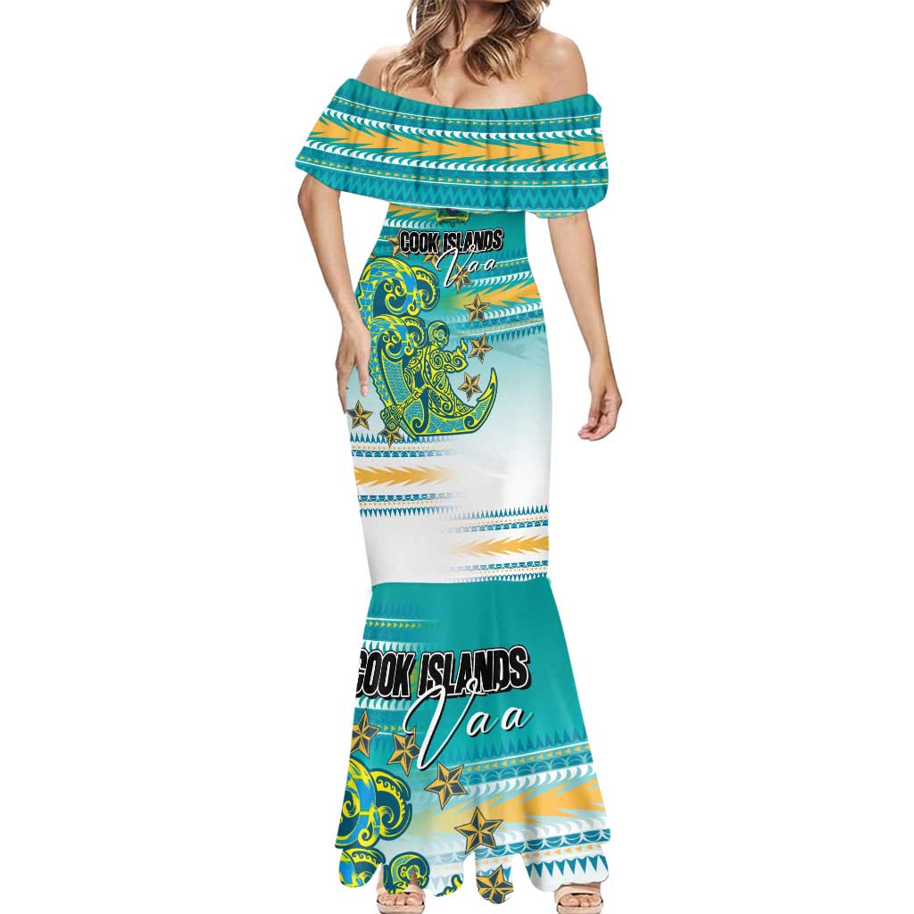 Personalised Cook Islands Va'a Race Mermaid Dress Te Tatau Tattoos Sporty Style Turquoise Color LT03 - Polynesian Pride