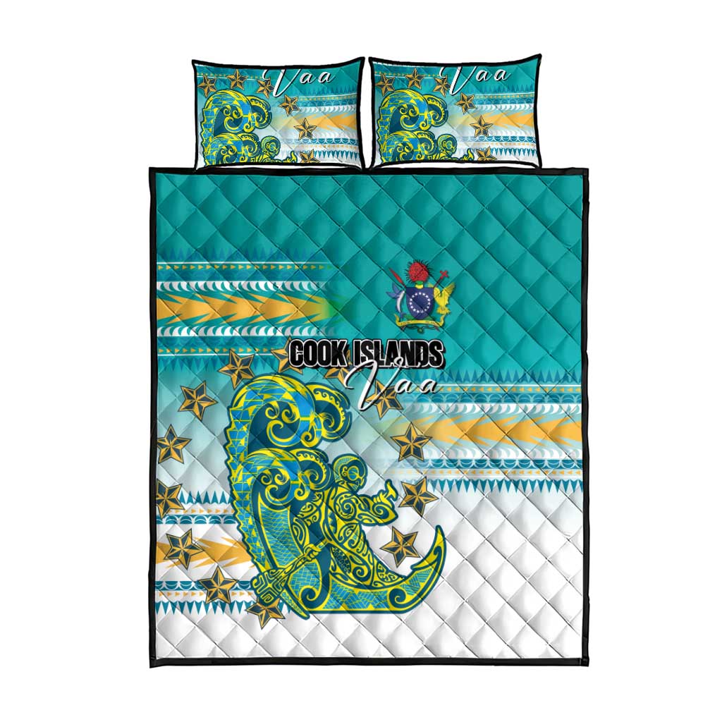Cook Islands Va'a Race Quilt Bed Set Te Tatau Tattoos Sporty Style Turquoise Color - Polynesian Pride