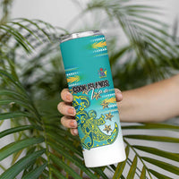 Personalised Cook Islands Va'a Race Skinny Tumbler Te Tatau Tattoos Sporty Style Turquoise Color LT03 - Polynesian Pride