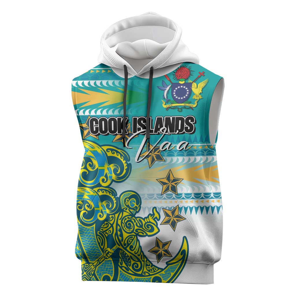 Personalised Cook Islands Va'a Race Sleeveless Hoodie Te Tatau Tattoos Sporty Style Turquoise Color LT03 Turquoise - Polynesian Pride