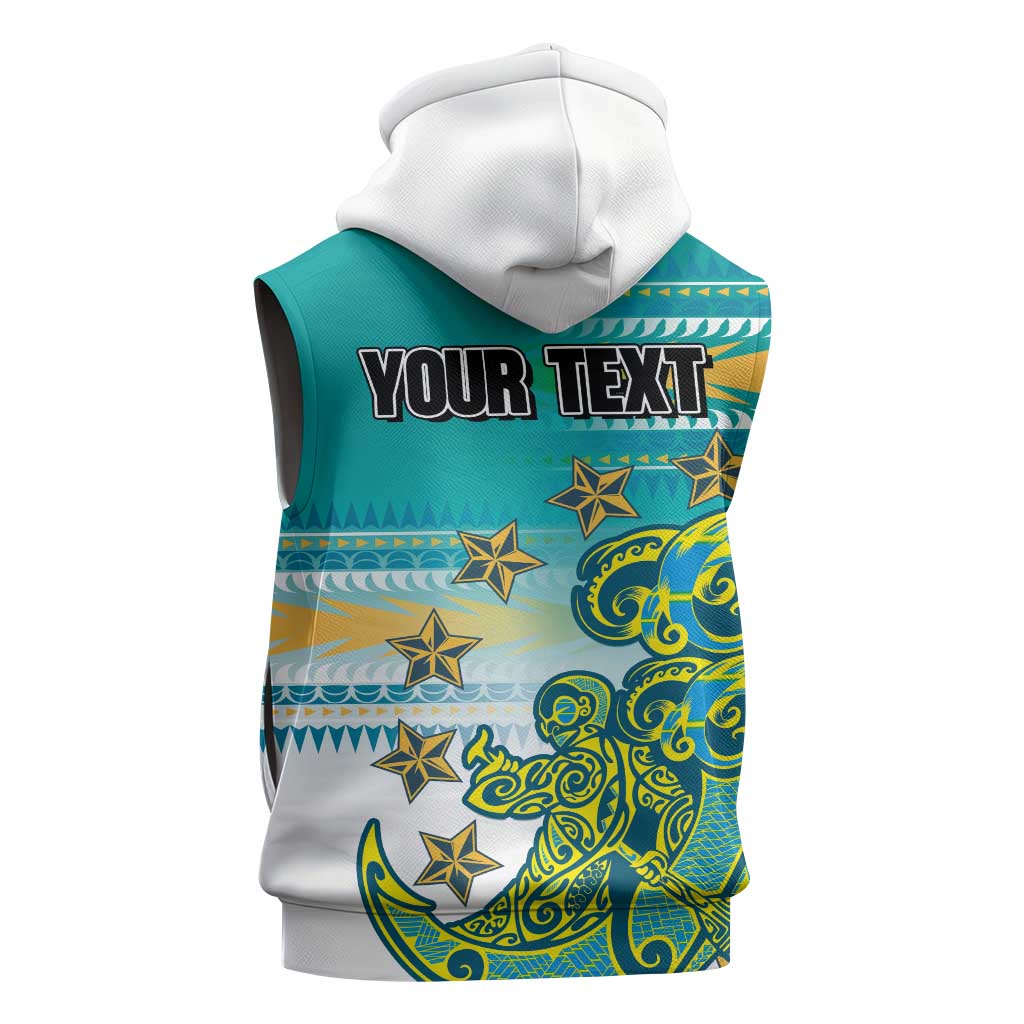 Personalised Cook Islands Va'a Race Sleeveless Hoodie Te Tatau Tattoos Sporty Style Turquoise Color LT03 - Polynesian Pride