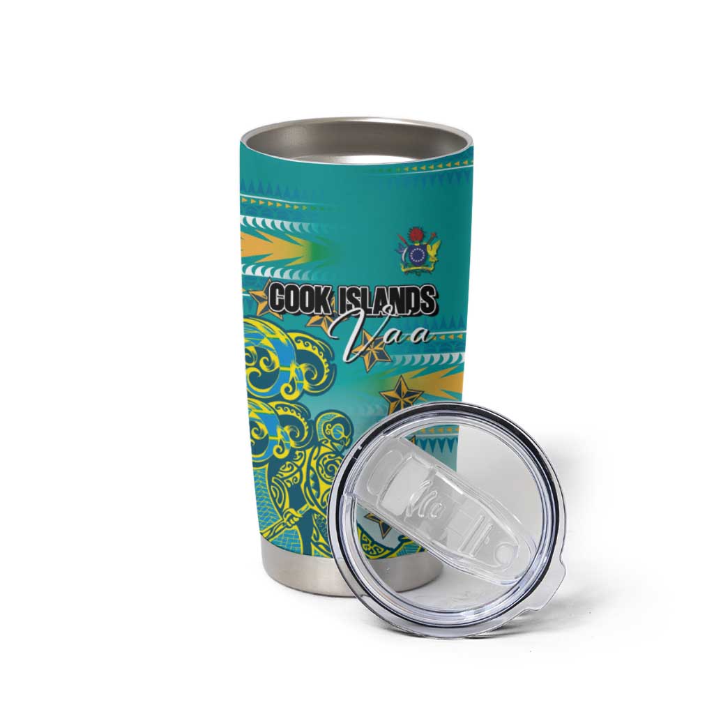 Personalised Cook Islands Va'a Race Tumbler Cup Te Tatau Tattoos Sporty Style Turquoise Color - Polynesian Pride