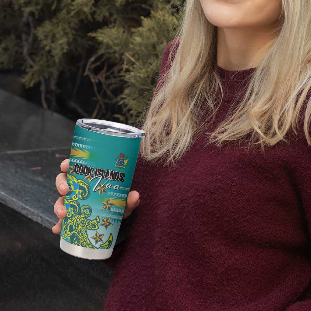 Personalised Cook Islands Va'a Race Tumbler Cup Te Tatau Tattoos Sporty Style Turquoise Color - Polynesian Pride