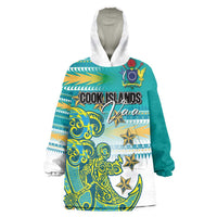 Personalised Cook Islands Va'a Race Wearable Blanket Hoodie Te Tatau Tattoos Sporty Style Turquoise Color LT03 One Size Turquoise - Polynesian Pride