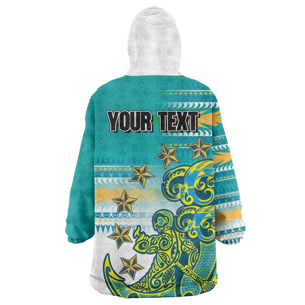 Personalised Cook Islands Va'a Race Wearable Blanket Hoodie Te Tatau Tattoos Sporty Style Turquoise Color LT03 - Polynesian Pride