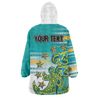 Personalised Cook Islands Va'a Race Wearable Blanket Hoodie Te Tatau Tattoos Sporty Style Turquoise Color LT03 - Polynesian Pride