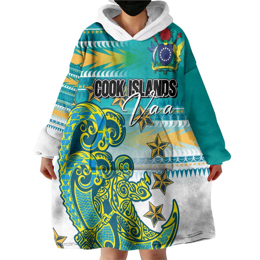 Personalised Cook Islands Va'a Race Wearable Blanket Hoodie Te Tatau Tattoos Sporty Style Turquoise Color LT03 - Polynesian Pride