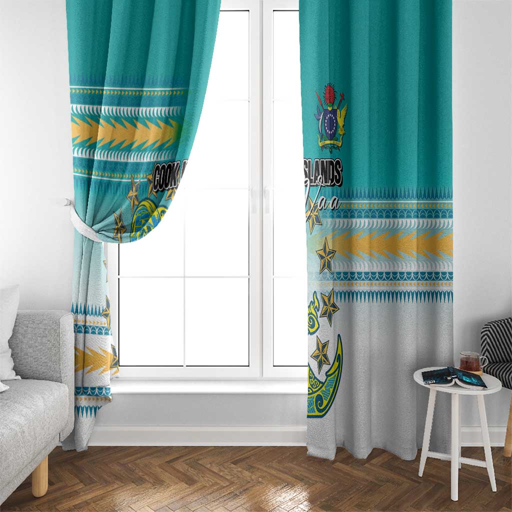 Cook Islands Va'a Race Window Curtain Te Tatau Tattoos Sporty Style Turquoise Color - Polynesian Pride