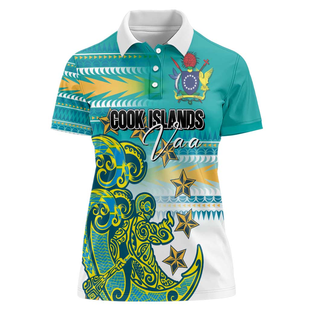 Personalised Cook Islands Va'a Race Women Polo Shirt Te Tatau Tattoos Sporty Style Turquoise Color LT03 Female Turquoise - Polynesian Pride