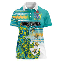 Personalised Cook Islands Va'a Race Women Polo Shirt Te Tatau Tattoos Sporty Style Turquoise Color LT03 Female Turquoise - Polynesian Pride