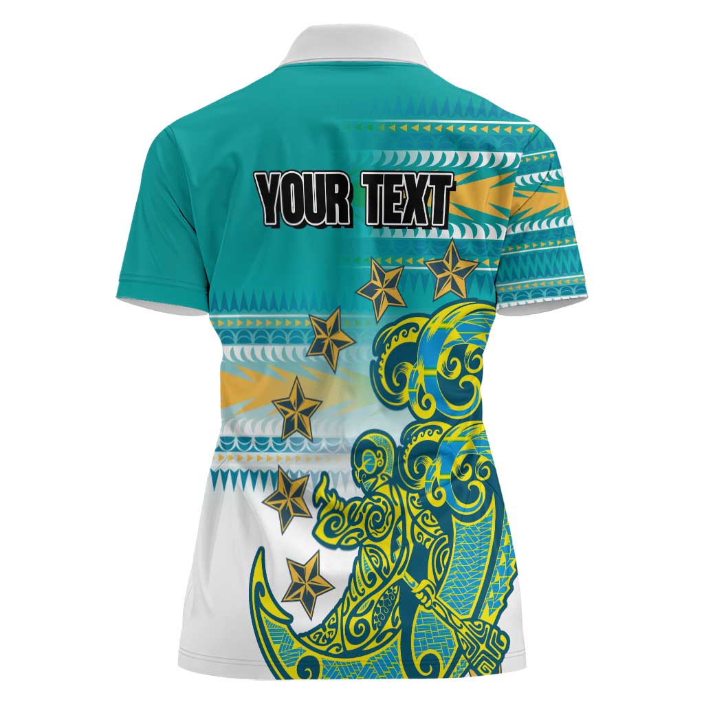 Personalised Cook Islands Va'a Race Women Polo Shirt Te Tatau Tattoos Sporty Style Turquoise Color LT03 - Polynesian Pride
