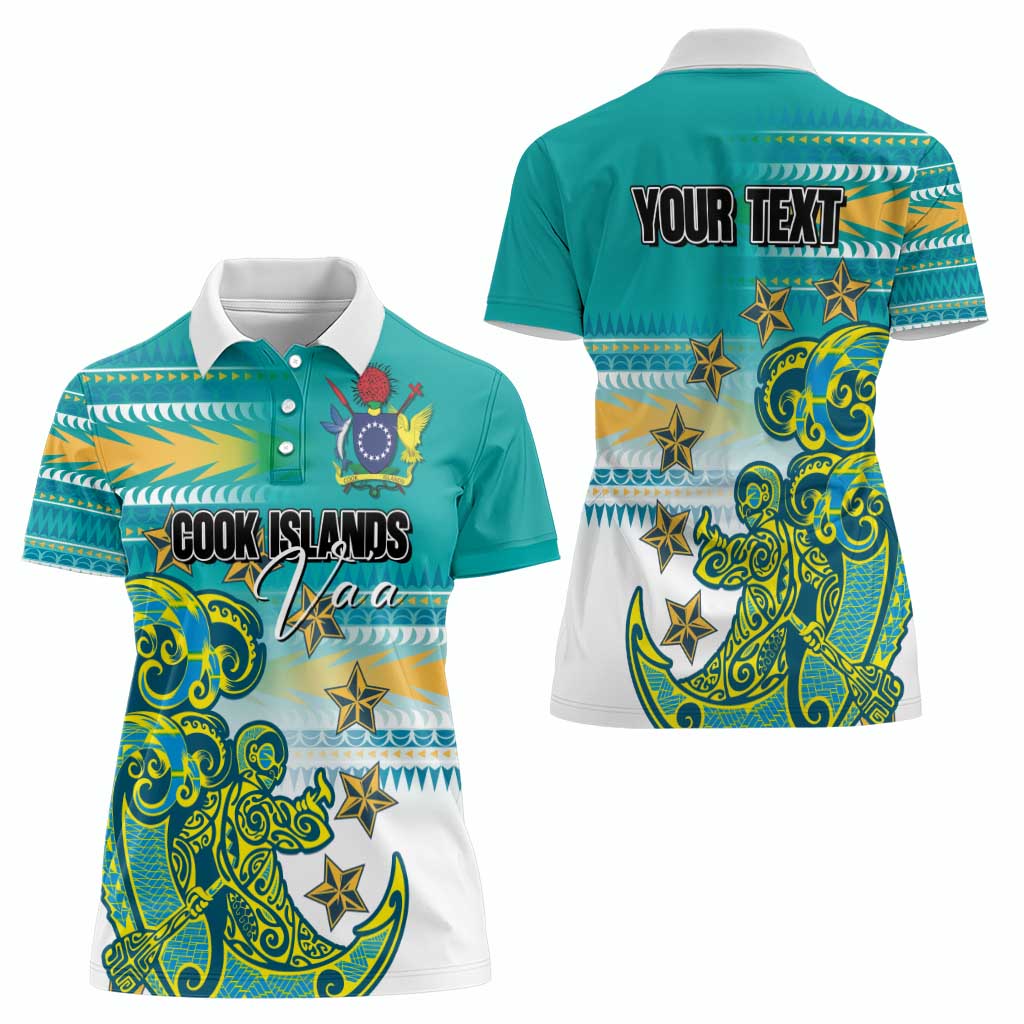 Personalised Cook Islands Va'a Race Women Polo Shirt Te Tatau Tattoos Sporty Style Turquoise Color LT03 - Polynesian Pride