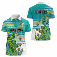 Personalised Cook Islands Va'a Race Women Polo Shirt Te Tatau Tattoos Sporty Style Turquoise Color LT03 - Polynesian Pride