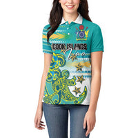 Personalised Cook Islands Va'a Race Women Polo Shirt Te Tatau Tattoos Sporty Style Turquoise Color LT03 - Polynesian Pride