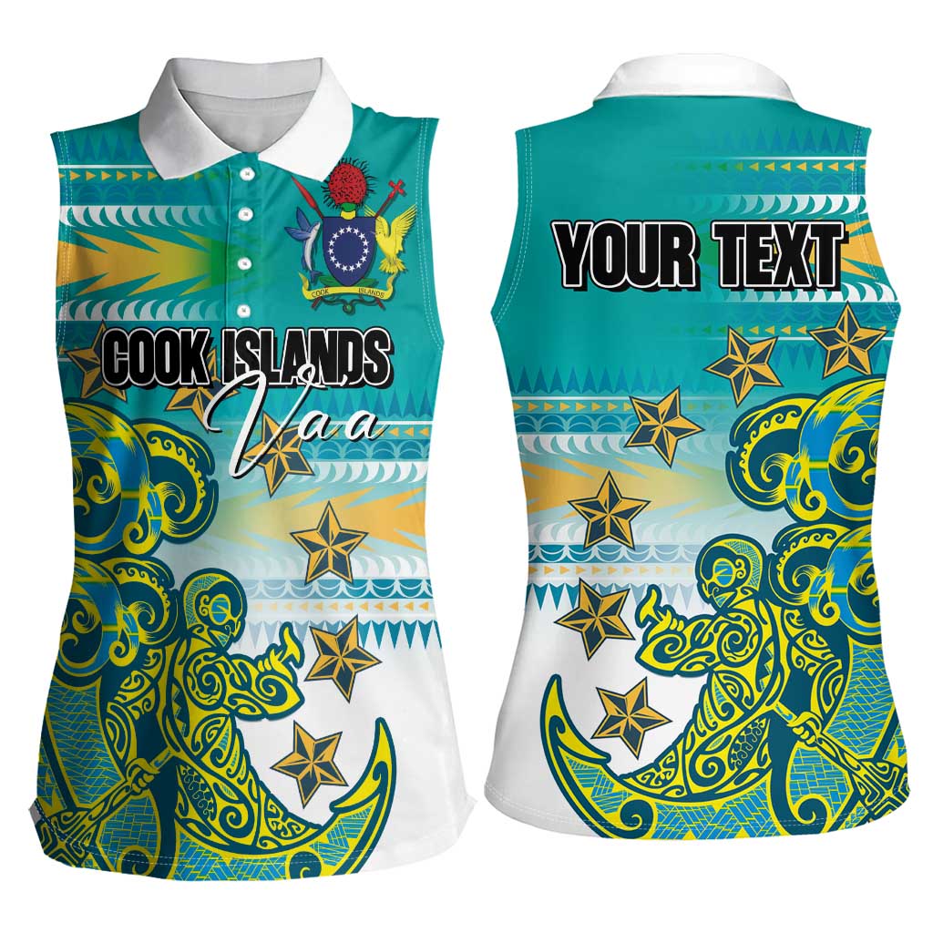Personalised Cook Islands Va'a Race Women Sleeveless Polo Shirt Te Tatau Tattoos Sporty Style Turquoise Color LT03 - Polynesian Pride