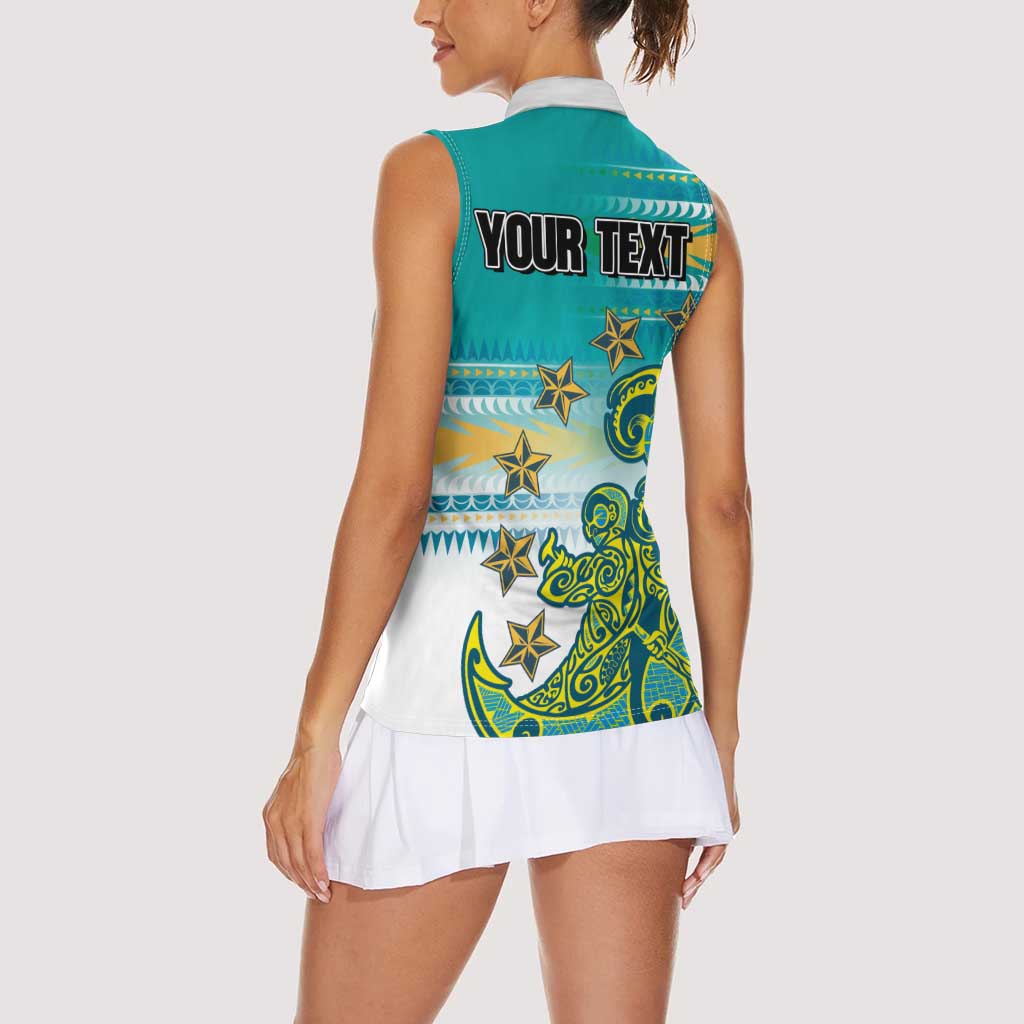 Personalised Cook Islands Va'a Race Women Sleeveless Polo Shirt Te Tatau Tattoos Sporty Style Turquoise Color LT03 - Polynesian Pride