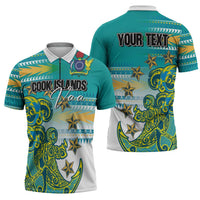 Personalised Cook Islands Va'a Race Zipper Polo Shirt Te Tatau Tattoos Sporty Style Turquoise Color LT03 - Polynesian Pride