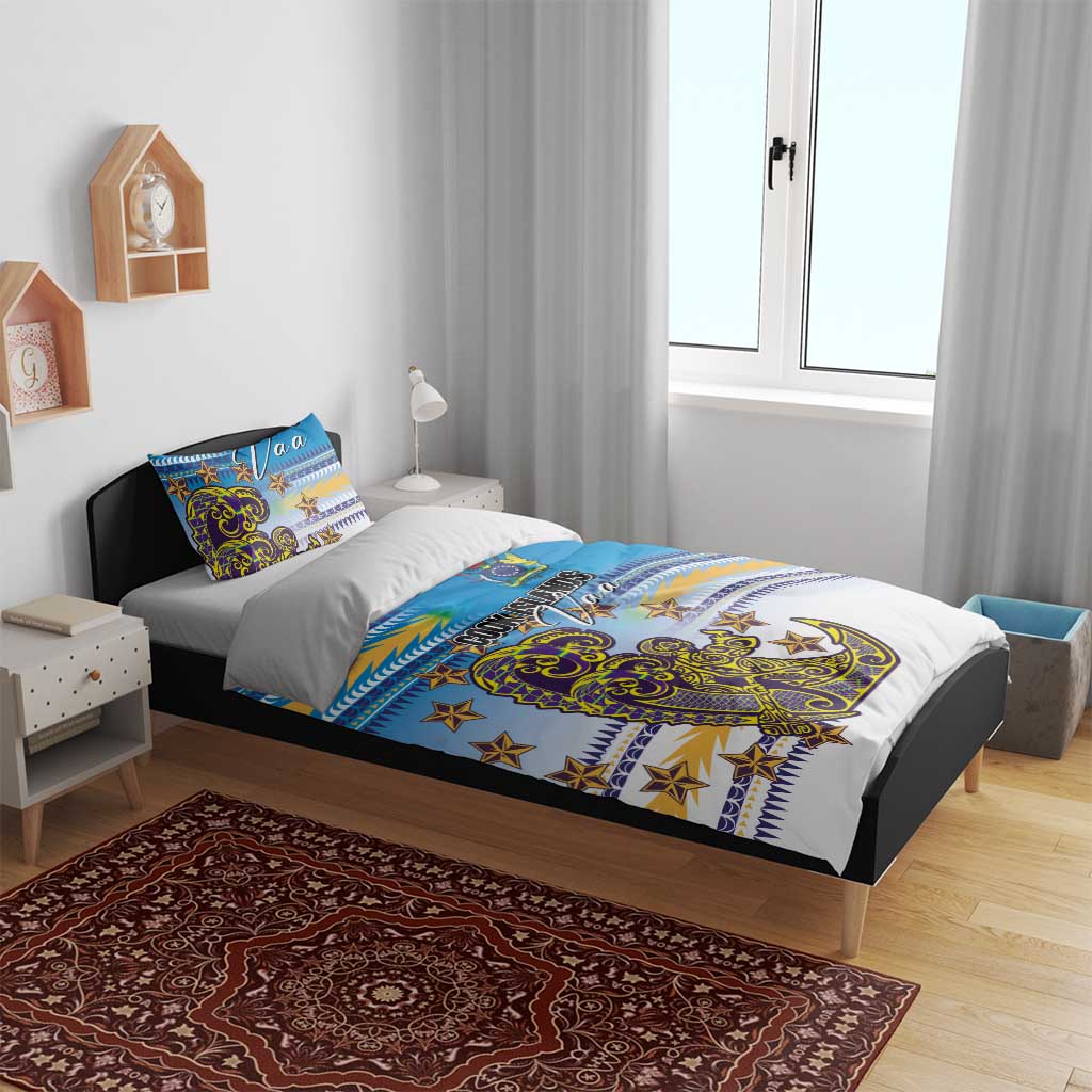 Cook Islands Va'a Race Bedding Set Te Tatau Tattoos Sporty Style Glory Blue Color - Polynesian Pride
