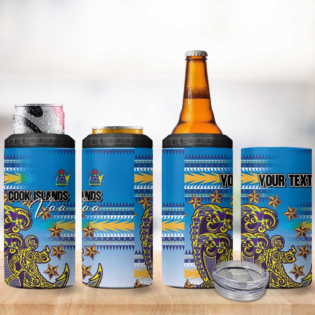 Personalised Cook Islands Va'a Race 4 in 1 Can Cooler Tumbler Te Tatau Tattoos Sporty Style Glory Blue Color LT03 - Polynesian Pride