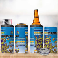 Personalised Cook Islands Va'a Race 4 in 1 Can Cooler Tumbler Te Tatau Tattoos Sporty Style Glory Blue Color LT03 - Polynesian Pride