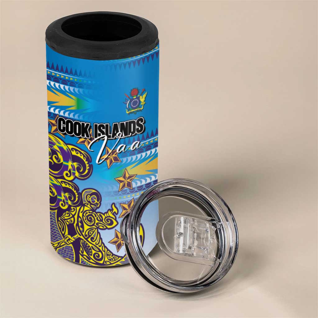 Personalised Cook Islands Va'a Race 4 in 1 Can Cooler Tumbler Te Tatau Tattoos Sporty Style Glory Blue Color LT03 - Polynesian Pride
