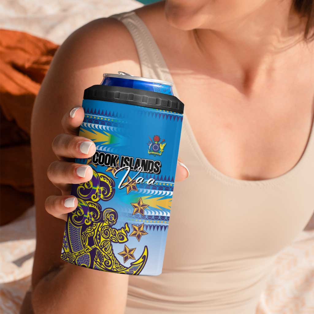 Personalised Cook Islands Va'a Race 4 in 1 Can Cooler Tumbler Te Tatau Tattoos Sporty Style Glory Blue Color LT03 - Polynesian Pride