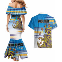 Personalised Cook Islands Va'a Race Couples Matching Mermaid Dress and Hawaiian Shirt Te Tatau Tattoos Sporty Style Glory Blue Color LT03 - Polynesian Pride