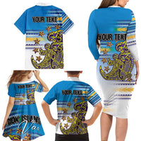 Personalised Cook Islands Va'a Race Family Matching Long Sleeve Bodycon Dress and Hawaiian Shirt Te Tatau Tattoos Sporty Style Glory Blue Color LT03 - Polynesian Pride