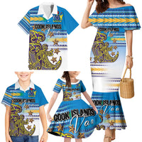 Personalised Cook Islands Va'a Race Family Matching Mermaid Dress and Hawaiian Shirt Te Tatau Tattoos Sporty Style Glory Blue Color LT03 - Polynesian Pride