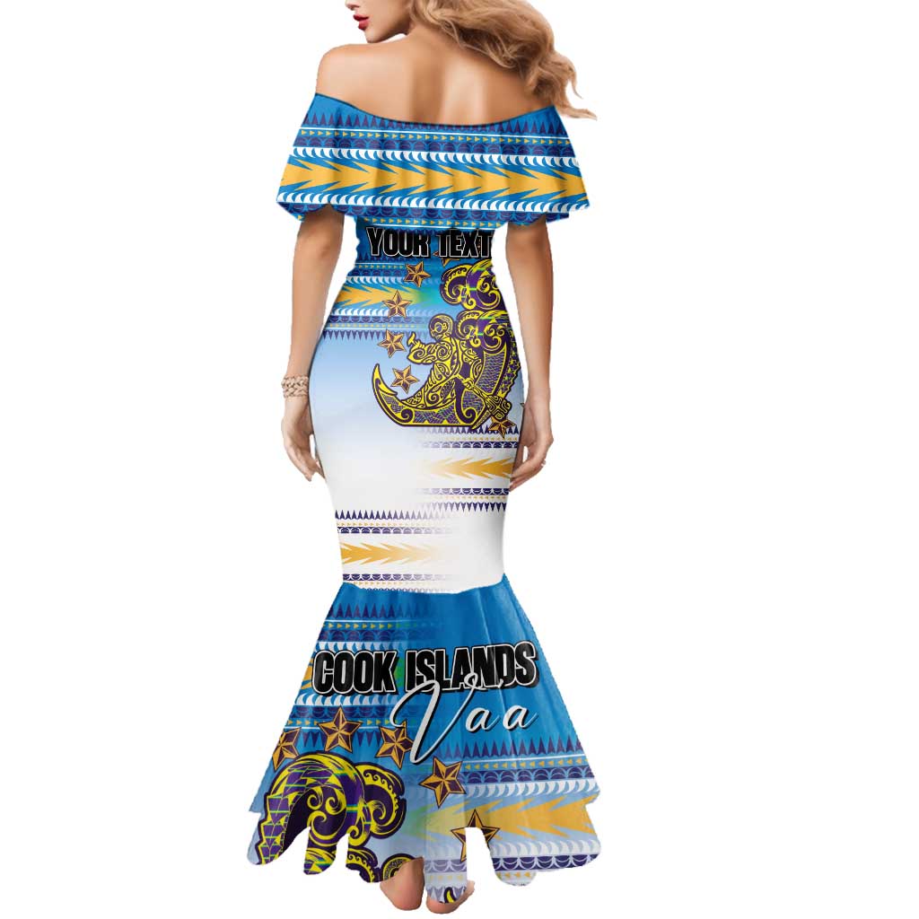 Personalised Cook Islands Va'a Race Family Matching Mermaid Dress and Hawaiian Shirt Te Tatau Tattoos Sporty Style Glory Blue Color LT03 - Polynesian Pride