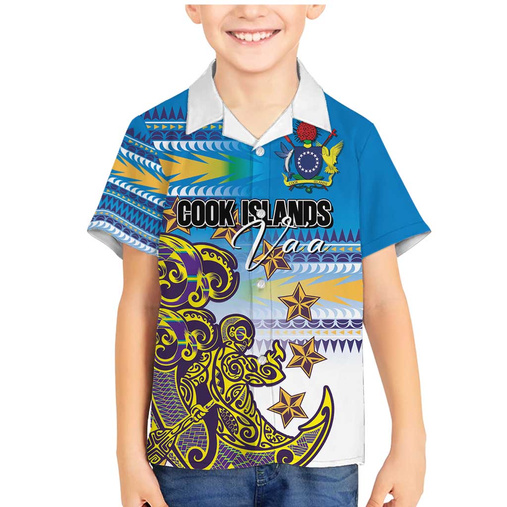 Personalised Cook Islands Va'a Race Family Matching Mermaid Dress and Hawaiian Shirt Te Tatau Tattoos Sporty Style Glory Blue Color LT03 Son's Shirt Blue - Polynesian Pride